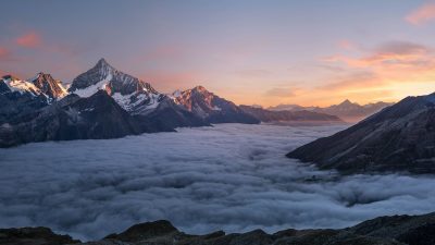 aerial photo of foggy mountains